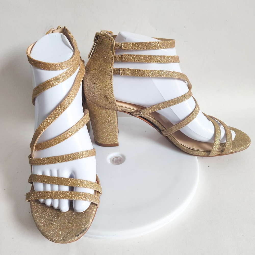 Jessica Simpson Heels Dressy Sandals 8.5 Strappy Sparkly‎ Glitter Formal Block